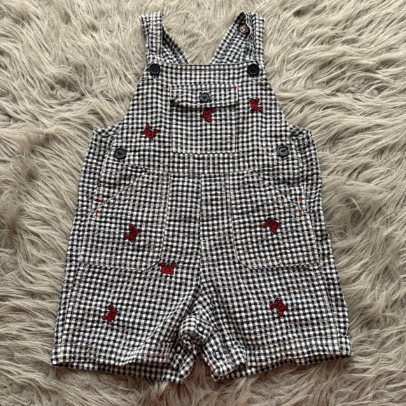 Bt Kids Other - Bt Kids‎ Vintage Smocked Overall Navy White Plaid Crabs Baby 12 Months